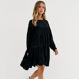 Free People Heart Tiered Mini Dress Black